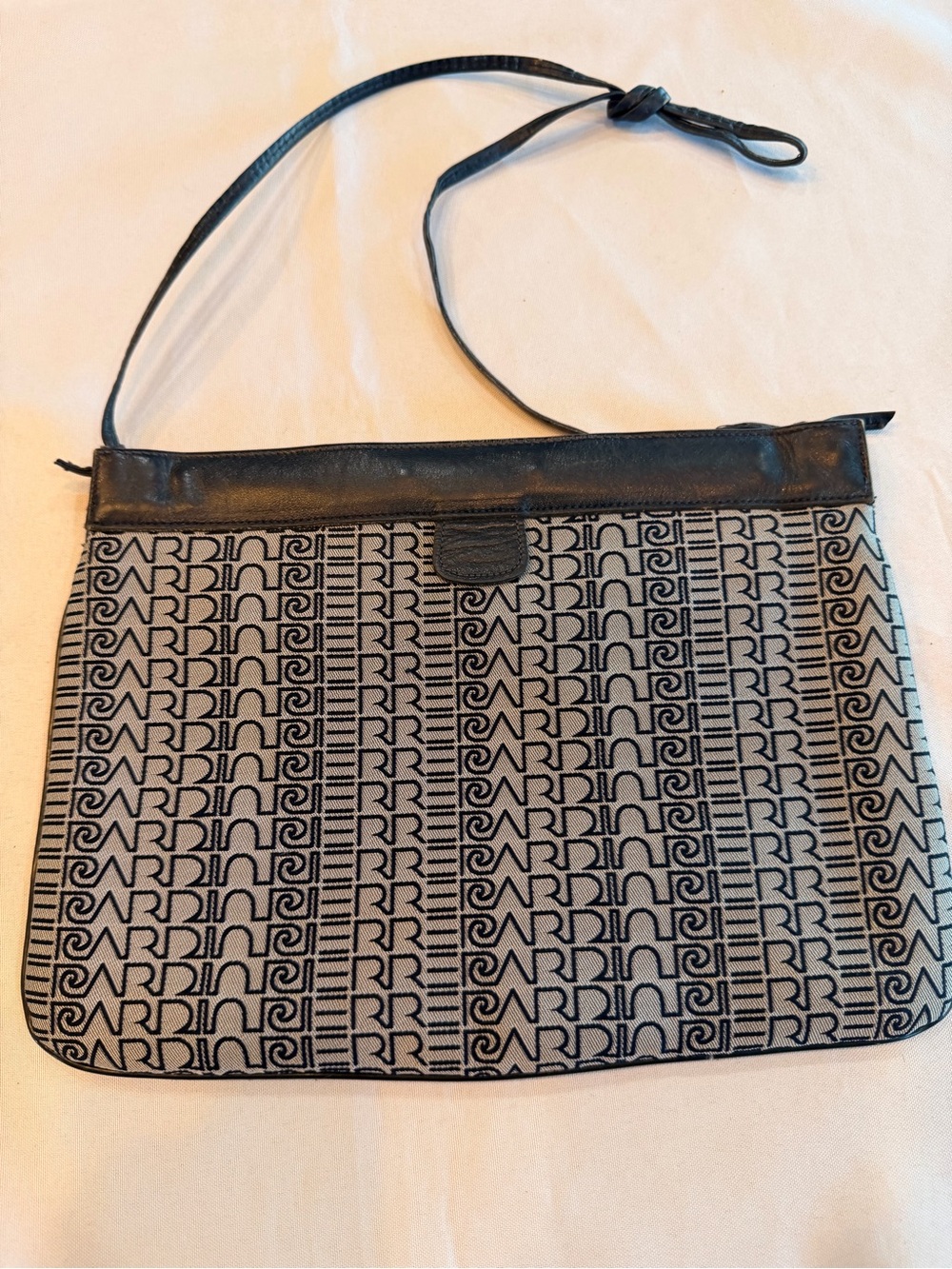 Vintage Pierre Cardin Navy Monogram Signature Shoulder Bag or Large Clutch